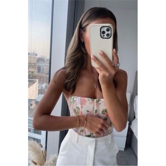 Zara Pastel Floral Corset Strapless Top Sz Small Blogger Favorite Cottage Fairy - Picture 3 of 7